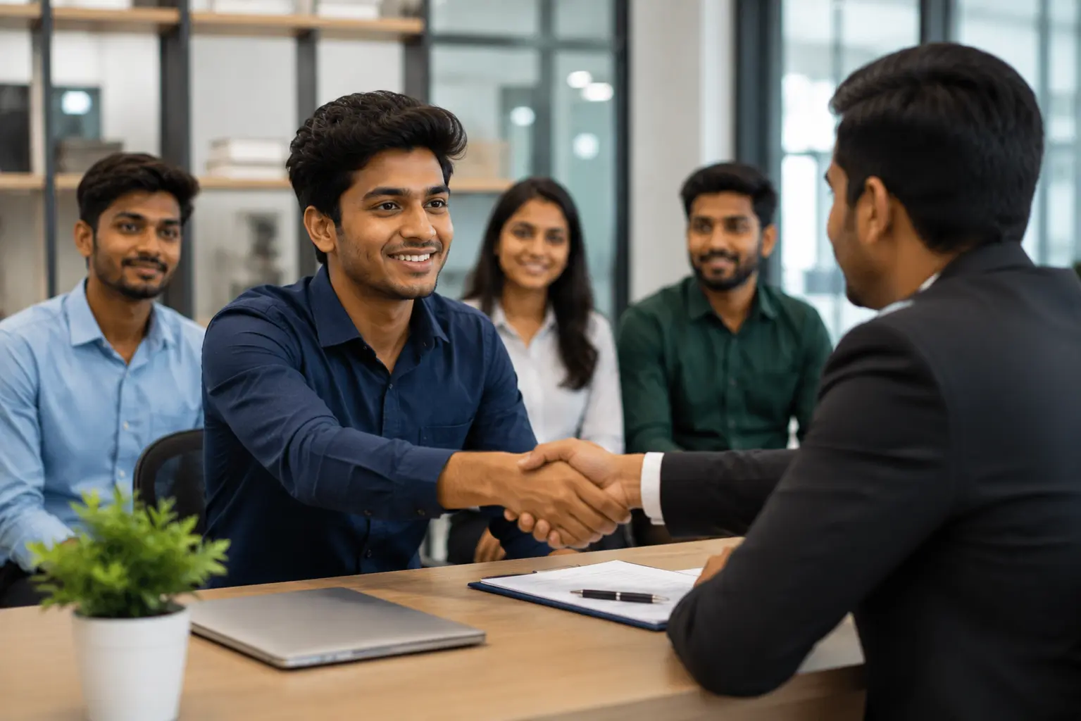 Student attending a placement interview with a recruiter, showcasing dedicated placement support, interview preparation, internship opportunities, and career assistance for successful employment.