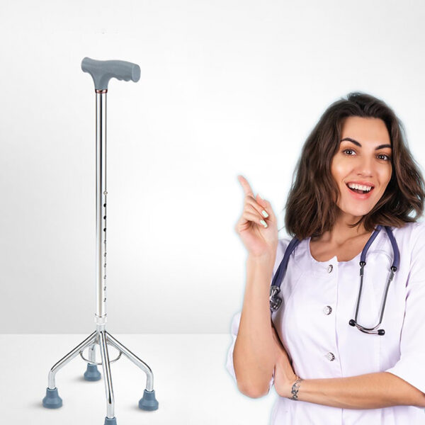 Four‑legged walking stick adjustable height durable mobility aid