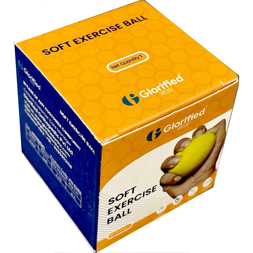 Soft yellow stress relief exercise ball for hand therapy and relaxation